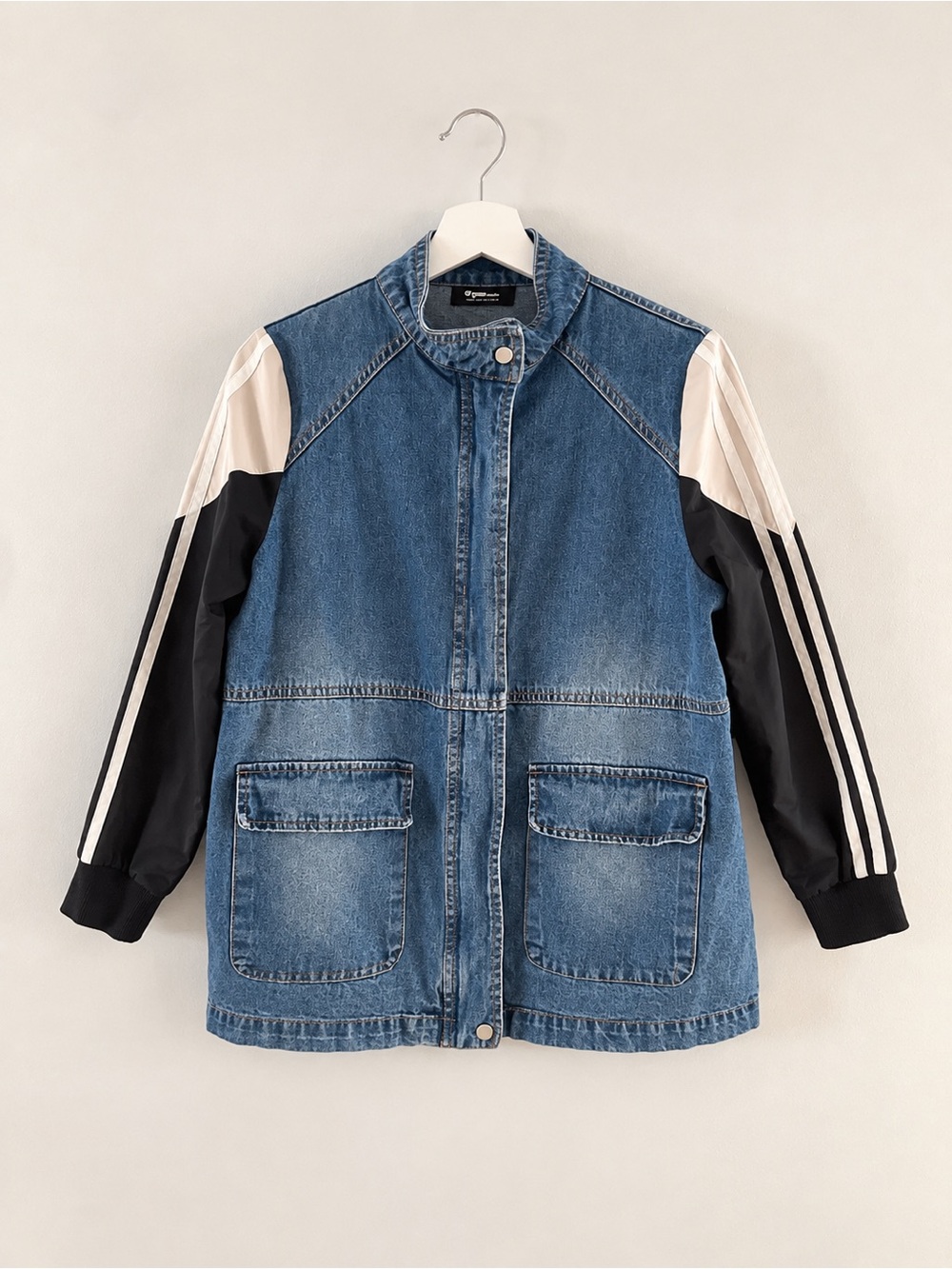 O'gam Studios Colorblock Denim Utility Jacket Track Sleeves